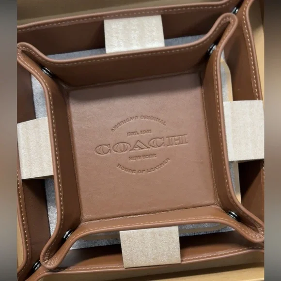 Coach New with Box Set Saddle Brown Leather Valet Trays - Picture 5 of 16